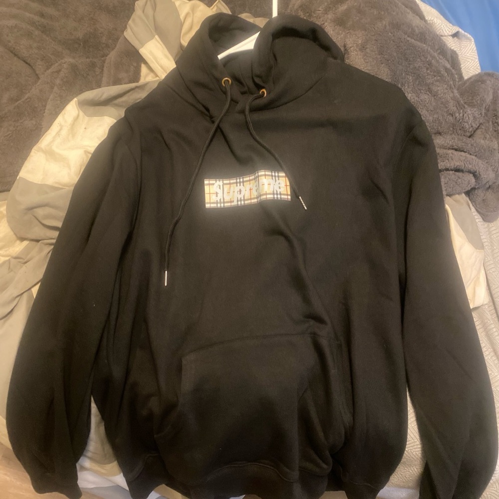 Supreme Black Hoodie with Plaid Box Logo